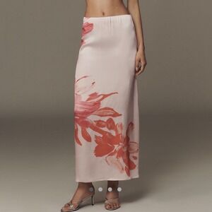 Anthropologie Tilda full maxi skirt pink satin Sm romantic fairy floral coquette